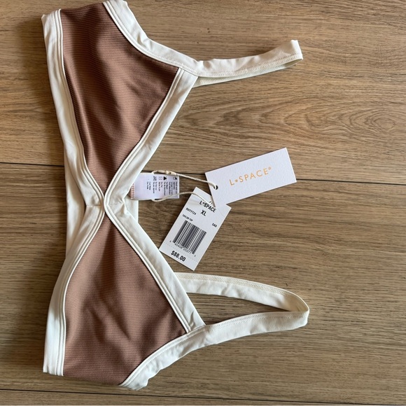 L*Space Women’s Tan & White Bikini Top NWT - Picture 5 of 8